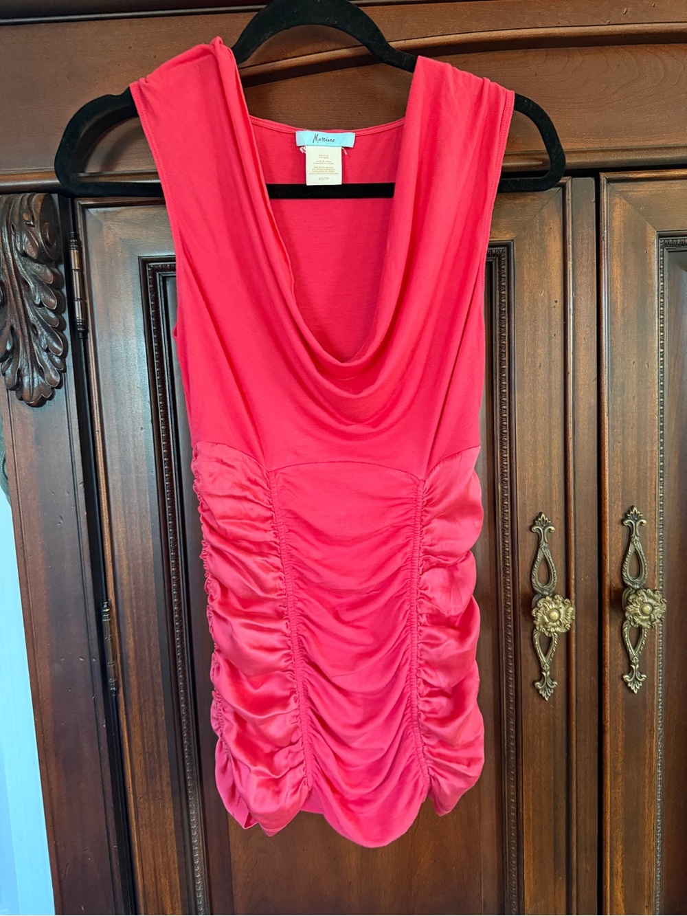 Marciano Coral Pink Cowl-Neck Ruched Mini Dress